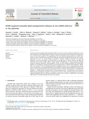 EGFR 靶向可电离脂质纳米粒子增强体内 mRNA 向胎盘的递送